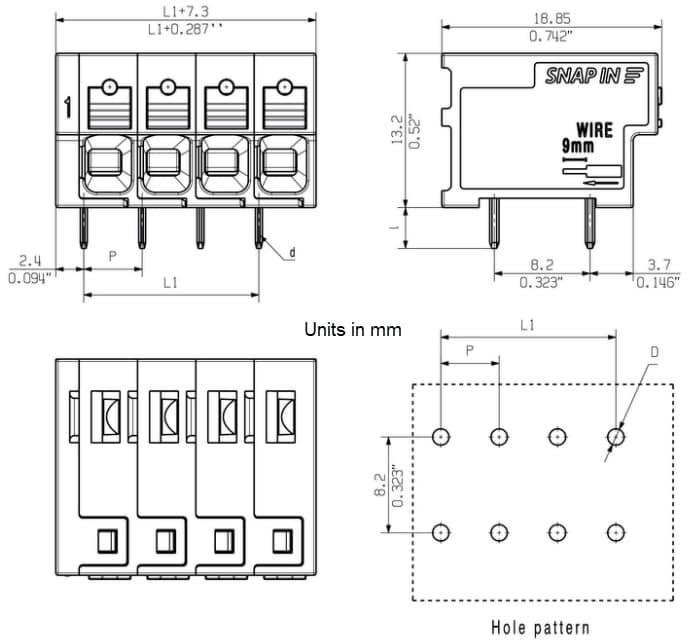 Plan mécanique - Weidmuller Borniers enfichables Omnimate 4.0